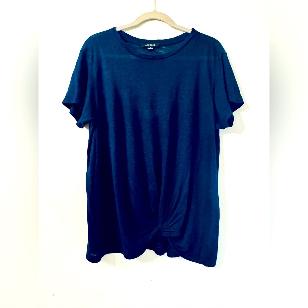 Acrobat Dark Blue short sleeve crew neck, twist at front short sleeve t-shirt